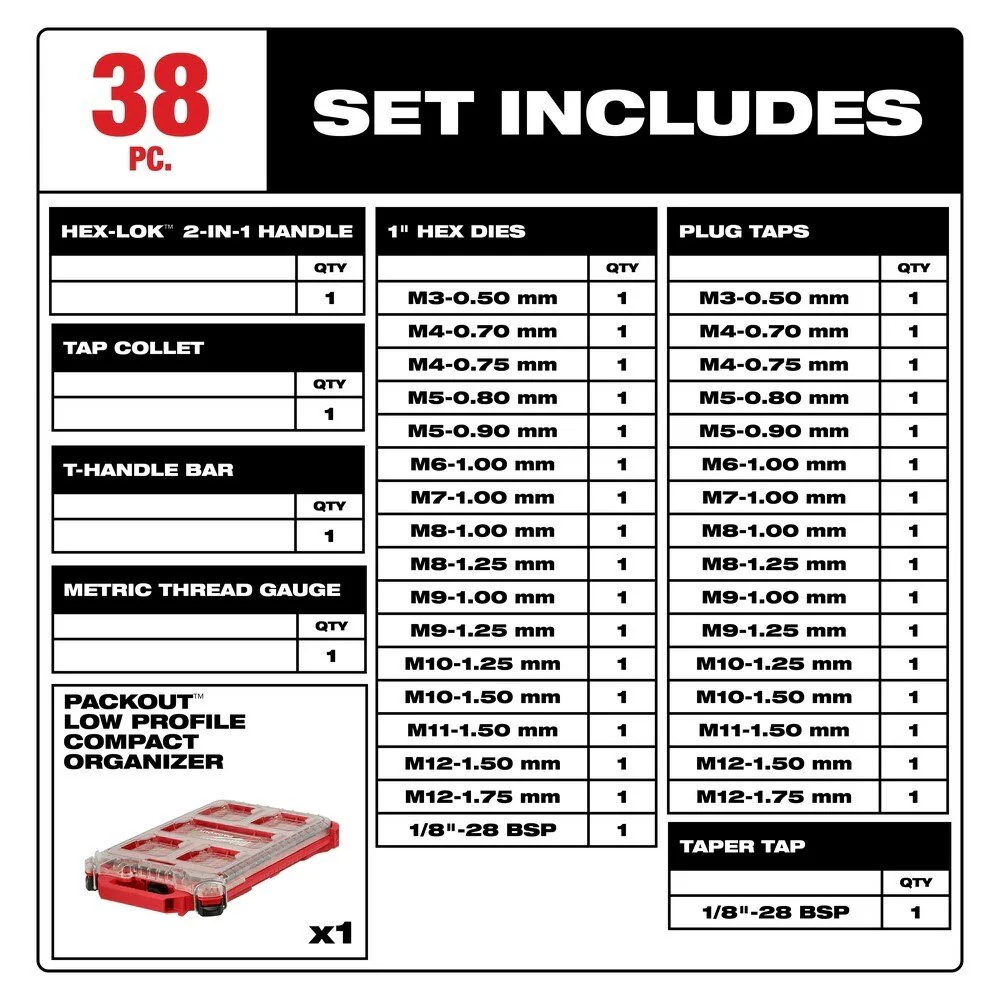 Milwaukee 49-22-5603 38PC Metric Tap & Die PACKOUT Set w/ Hex-LOK 2-in-1 Handle - Image 2