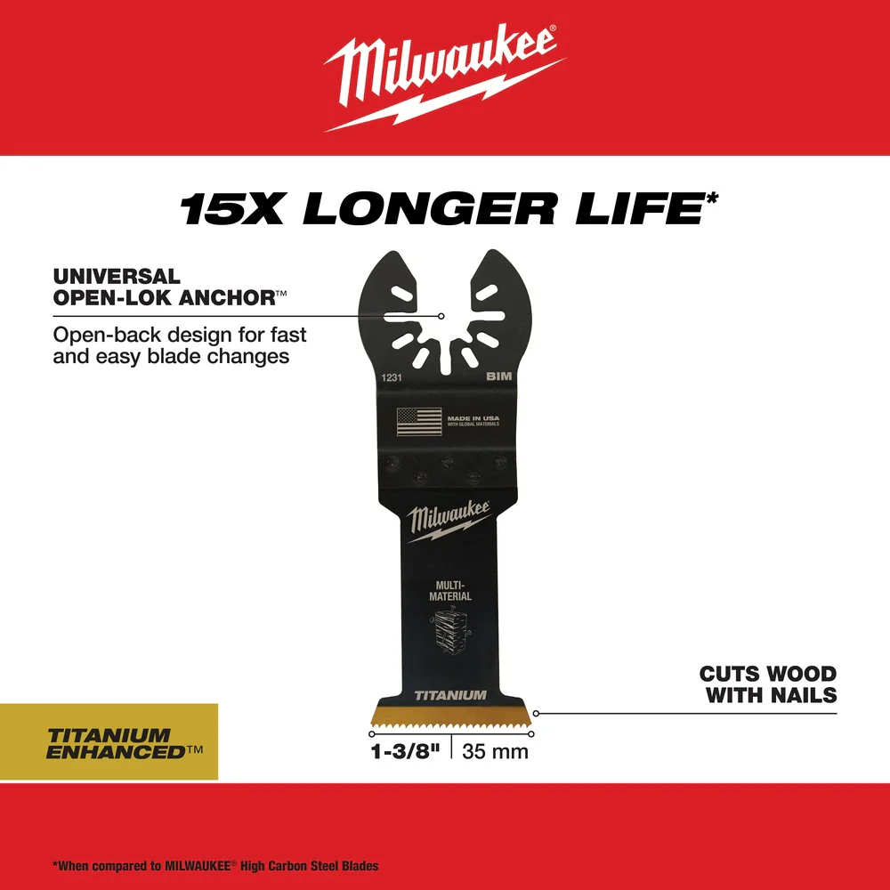 Milwaukee 49-25-1231 Milwaukee® OPEN-LOK™ 1-3/8" TITANIUM ENHANCED BI-METAL MULTI-MATERIAL BLADE 1PK - Image 5