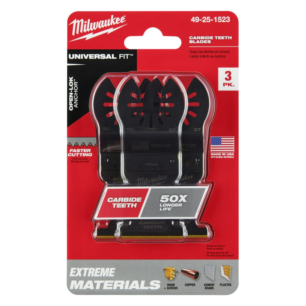 Milwaukee 49-25-1523 Milwaukee® OPEN-LOK™ 1-3/8" TITANIUM ENHANCED CARBIDE TEETH MULTI-MATERIAL BLADE 3PK - Image 11