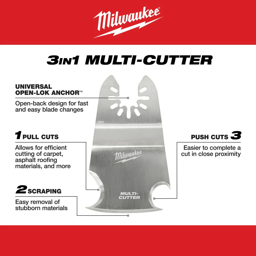 Milwaukee 49-25-2221 Milwaukee® OPEN-LOK™ 3-IN-1 MULTI-CUTTER SCRAPER BLADE 1PK - Image 7