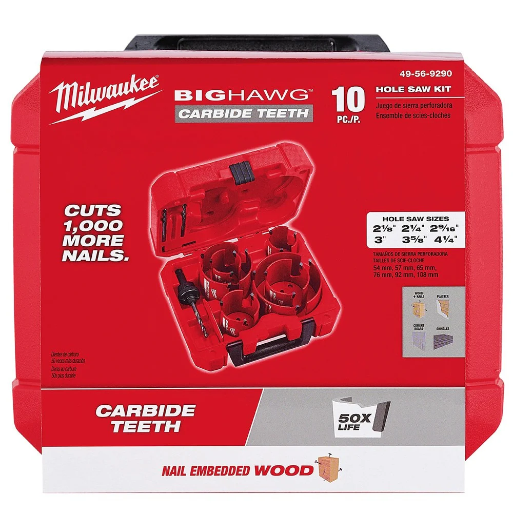 Milwaukee 49-56-9290 10 Piece Carbide Big Hawg Hole Saw Kit - Image 2