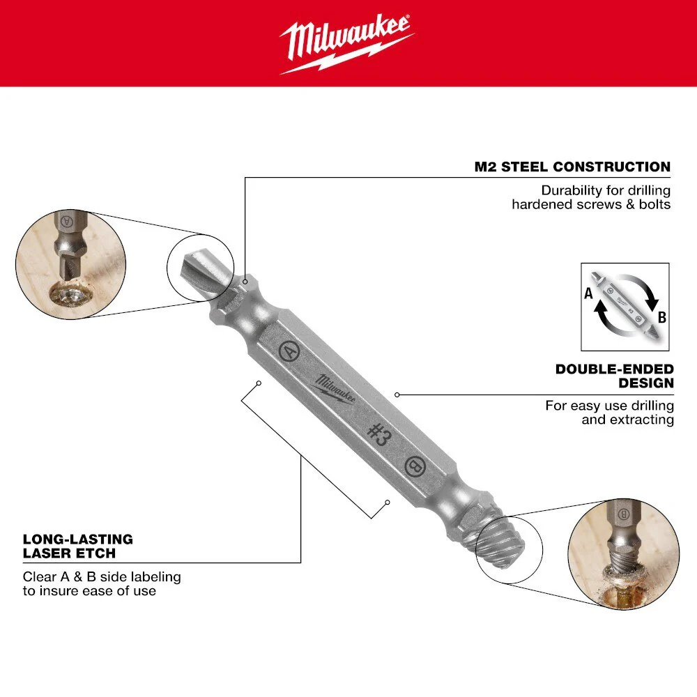 Milwaukee 49-57-9001 M2 Steel Screw Extractor Set 4PC - Image 5