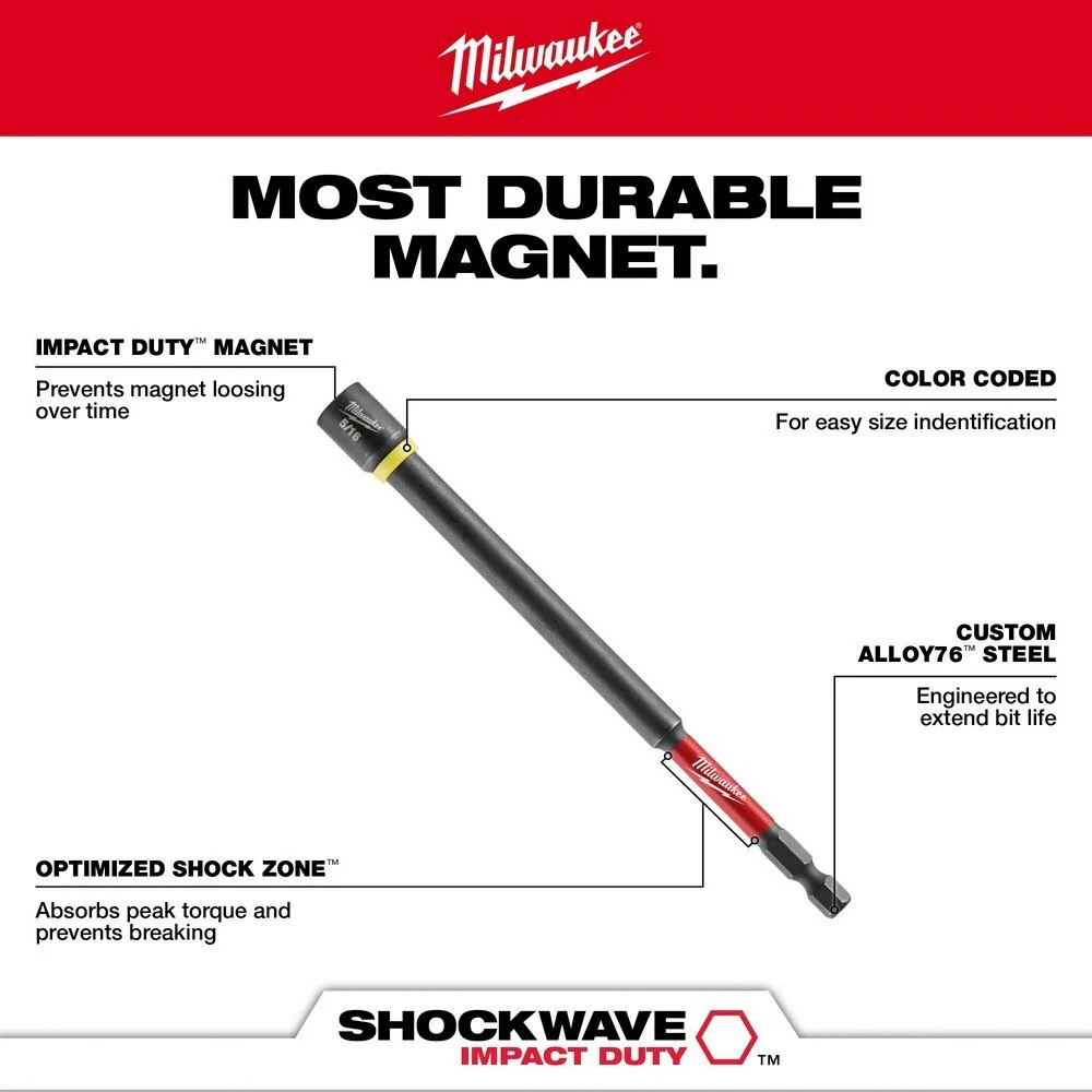 Milwaukee 49-66-4686 SHOCKWAVE Impact Duty 7/16" x 6" Magnetic Nut Driver BULK 10 - Image 4