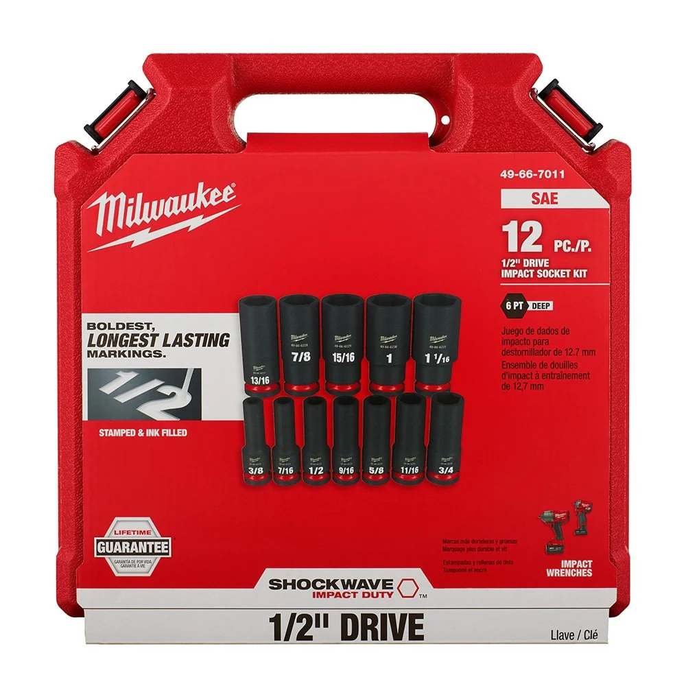 Milwaukee 49-66-7011 12PCSHOCKWAVE Impact Duty™ 1/2" Drive SAE Deep 6 Point Socket Set - Image 2