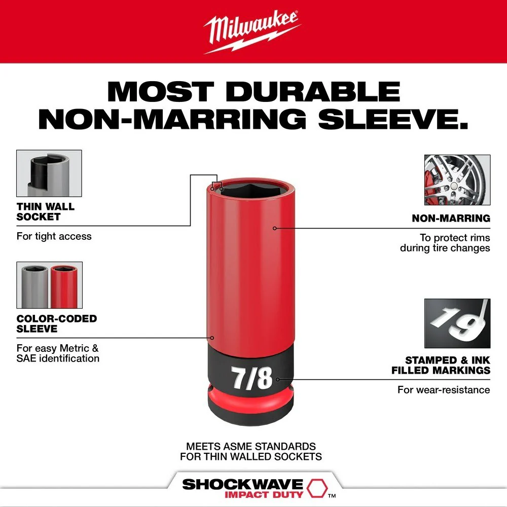 Milwaukee 49-66-7833 SHOCKWAVE Impact Duty 1/2 Drive SAE & Metric 11PC Lug Nut Wheel Socket Set - Image 5