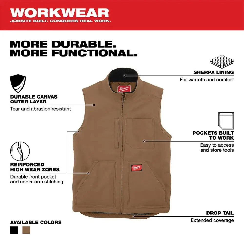 Milwaukee 801BR-L Heavy Duty Sherpa-Lined Vest - Brown L - Image 4