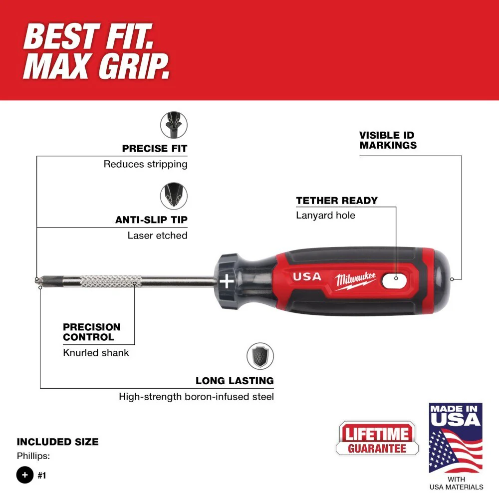 Milwaukee MT201 #1 Phillips 3" Cushion Grip Screwdriver (USA) - Image 3