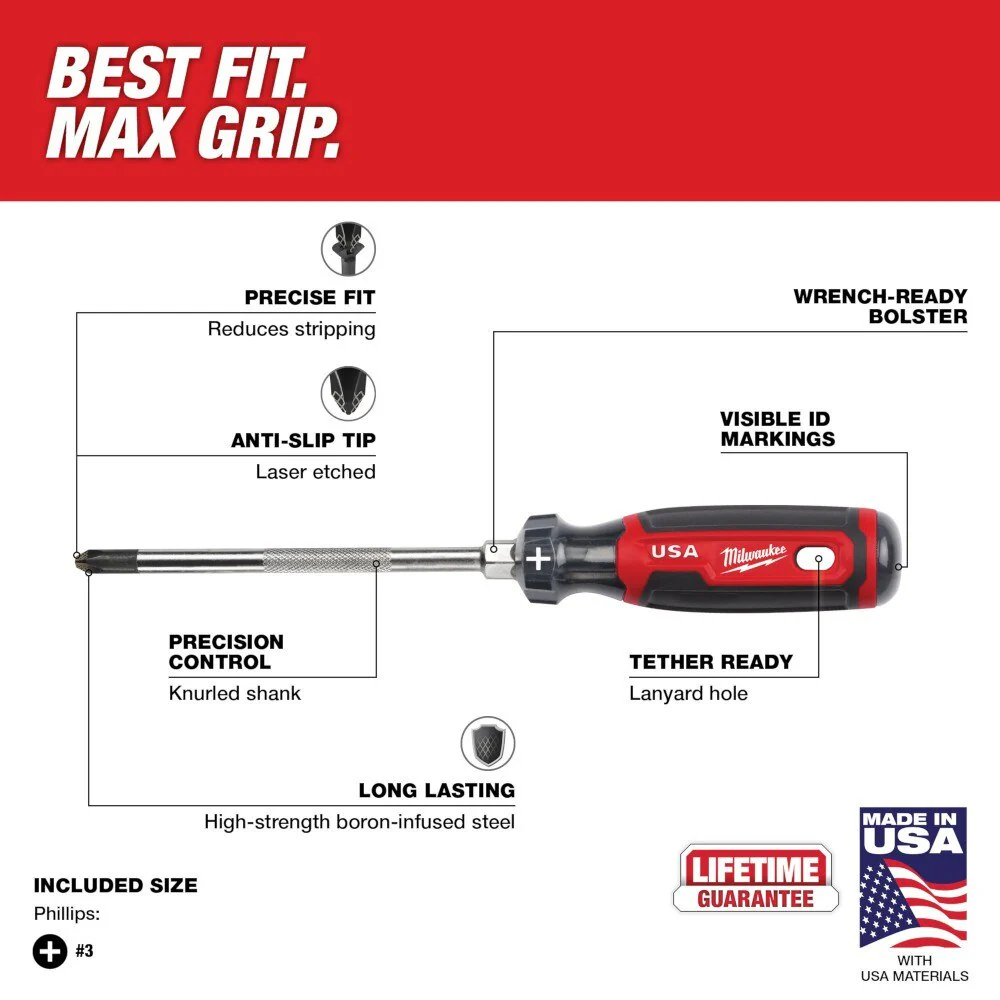 Milwaukee MT203 #3 Phillips 6" Cushion Grip Screwdriver (USA) - Image 3