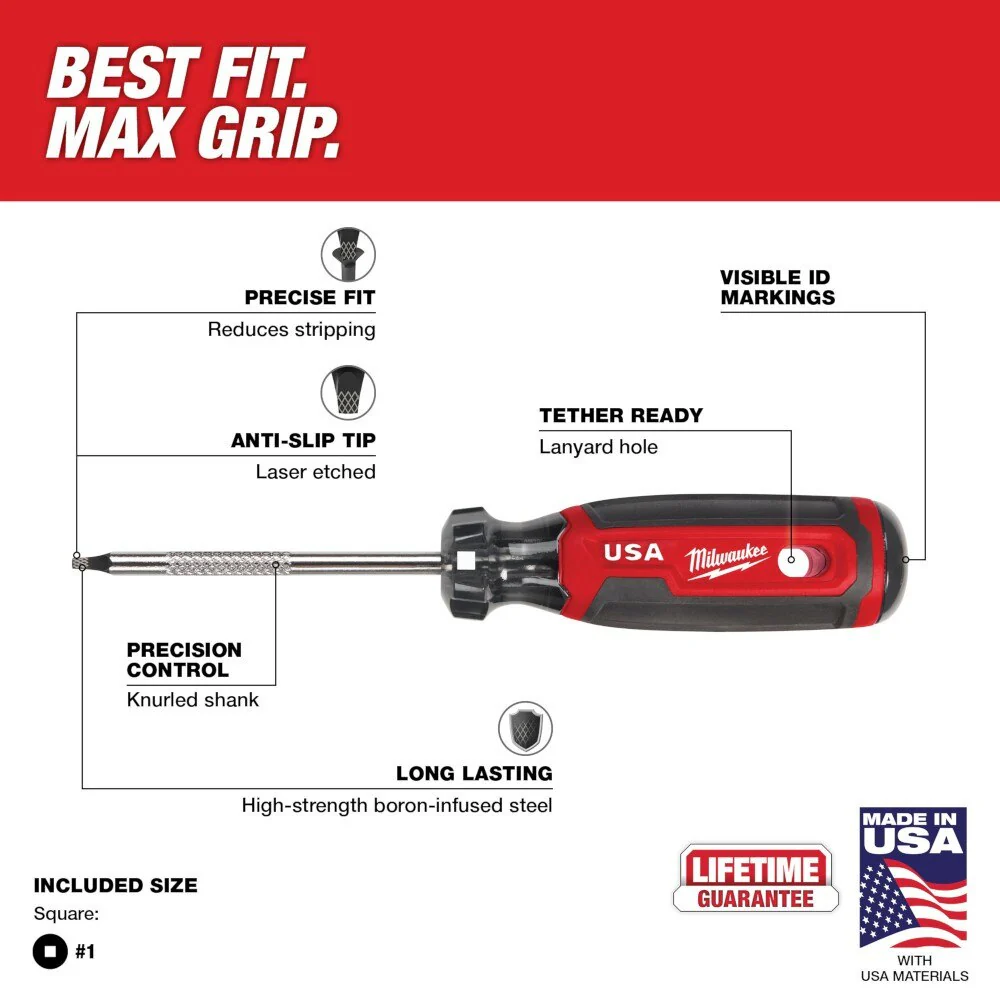 Milwaukee MT217 #1 Square 3" Cushion Grip Screwdriver (USA) - Image 3