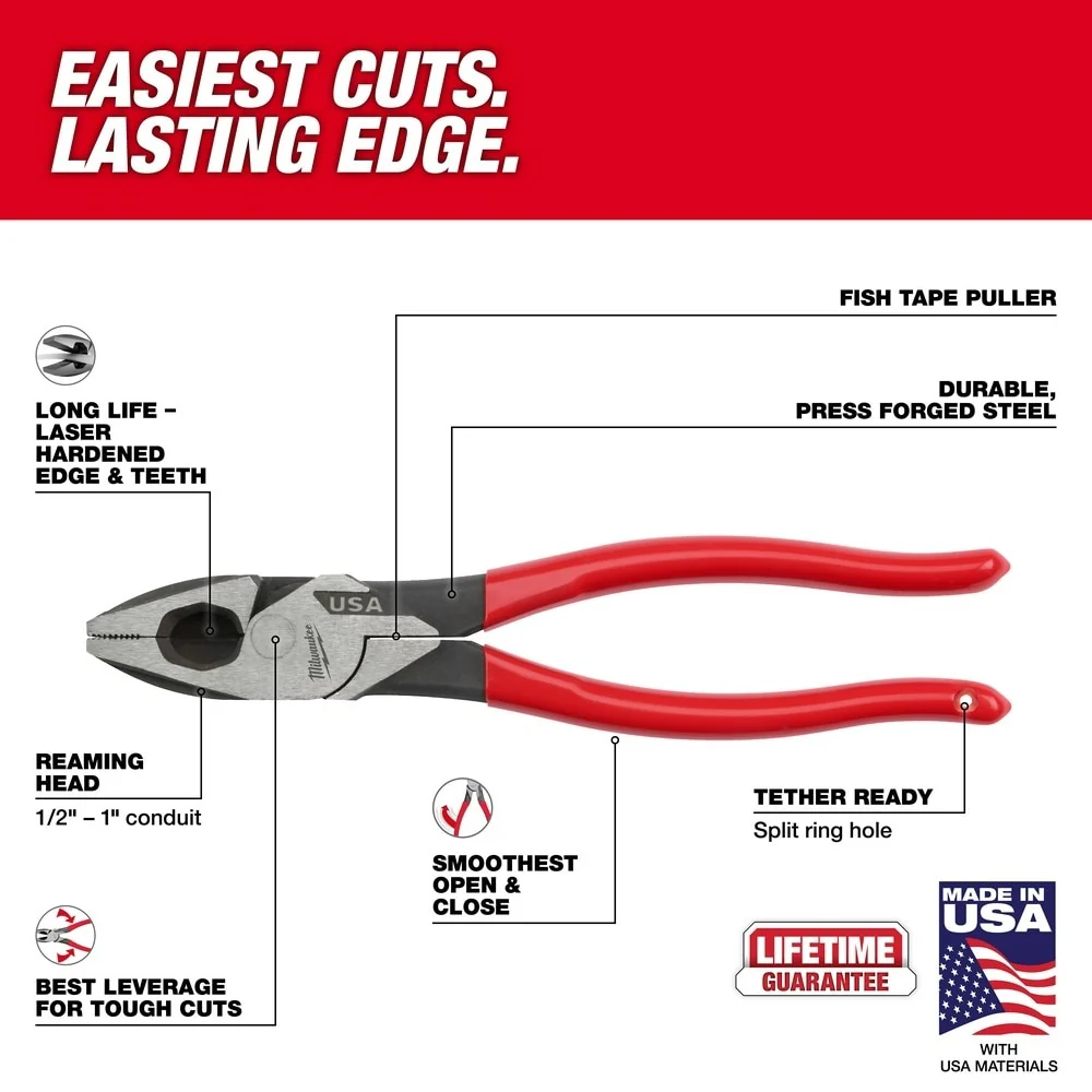 Milwaukee MT500 9" Lineman's Dipped Grip Pliers (USA) - Image 3