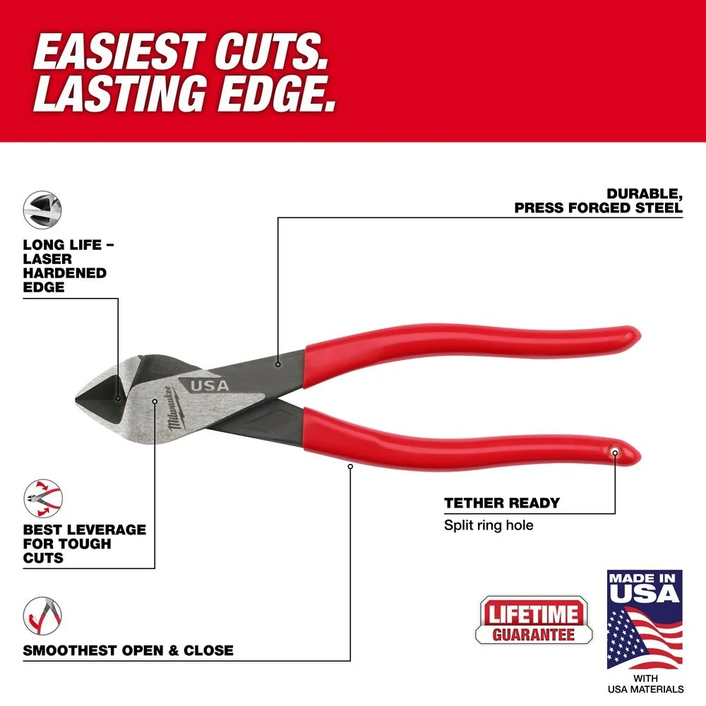 Milwaukee MT508 8" Diagonal Dipped Grip Cutting Pliers (USA) - Image 3