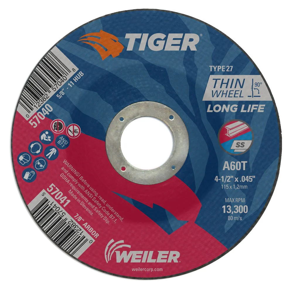 Weiler 57041 4-1/2" x .045" Tiger Type 27 Thin Cutting Wheel, A60T, 7/8" A.H.